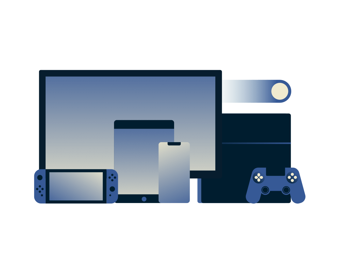 ExpressVPN illustration of screens, mobile devices and game consoles representing its range of device options.